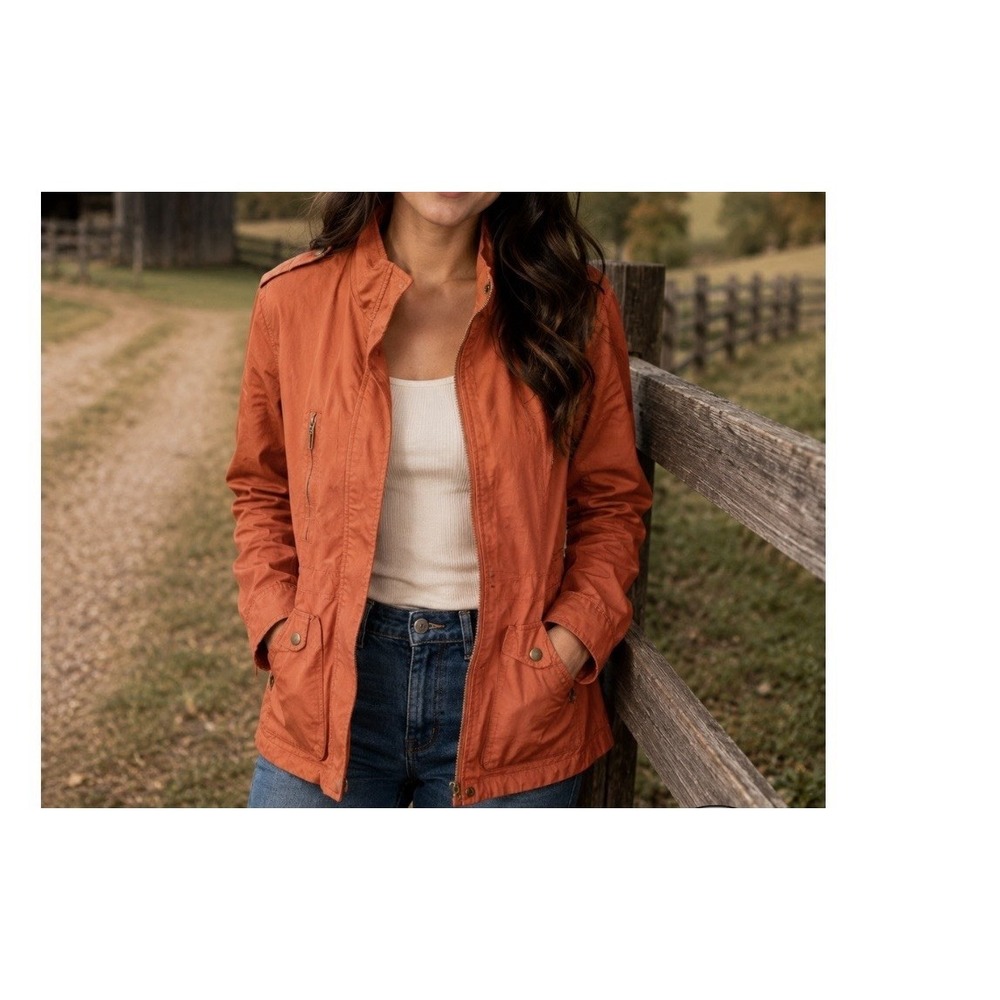 Womens Love Tree Jacket Size XL Brick Red Utility Cotton Military ** See Note**